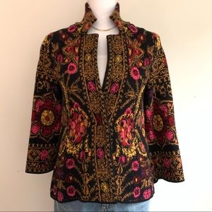 Anthropologie Black and Pink Floral Cardigan